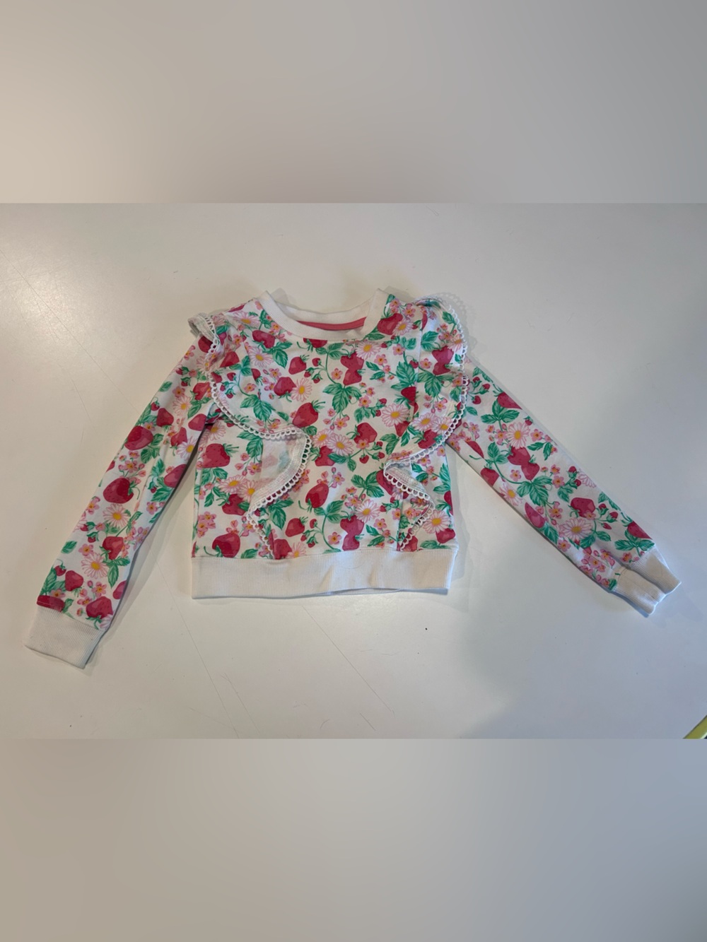 Isaac Mizrahi Pink, Green, White Strawberry Floral Sweater